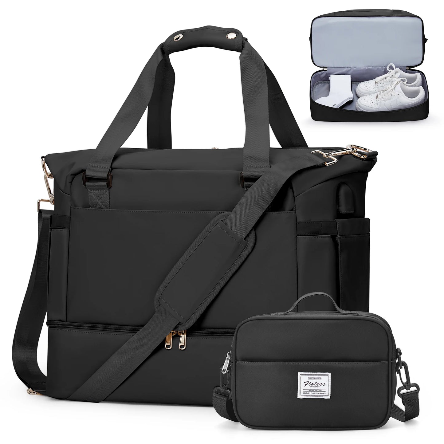 Gym Bag for Women, Large Travel Duffel Bag, Weekender Overnight Bag with Wet Pocket and Shoes Compartment for Travel, Gym, Yoga