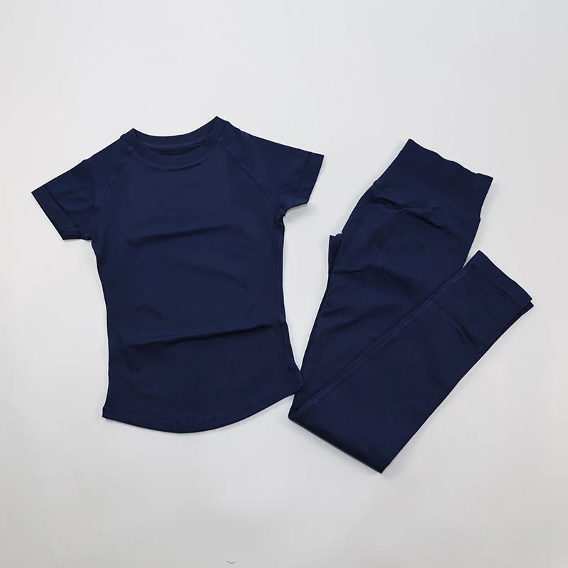 Women's Gym Sets Seamless Yoga Clothing Short Sleeve Shirts Butt Lifting Leggings Two Piece Outfits Woman Activewear Workout Set