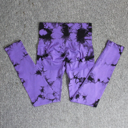 Womens Yoga Pants Gym Leggings Seamless Tie Dye High Waisted Elastic Leggings Peach Buttocks Running Fitness Sports Casual Pants