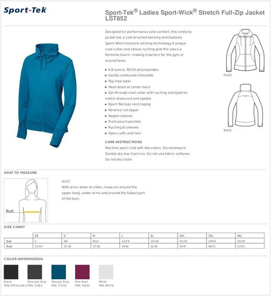 LST852 Women'S Sport-Wick Stretch Full-Zip Jacket, Charcoal Grey, Xxx-Large