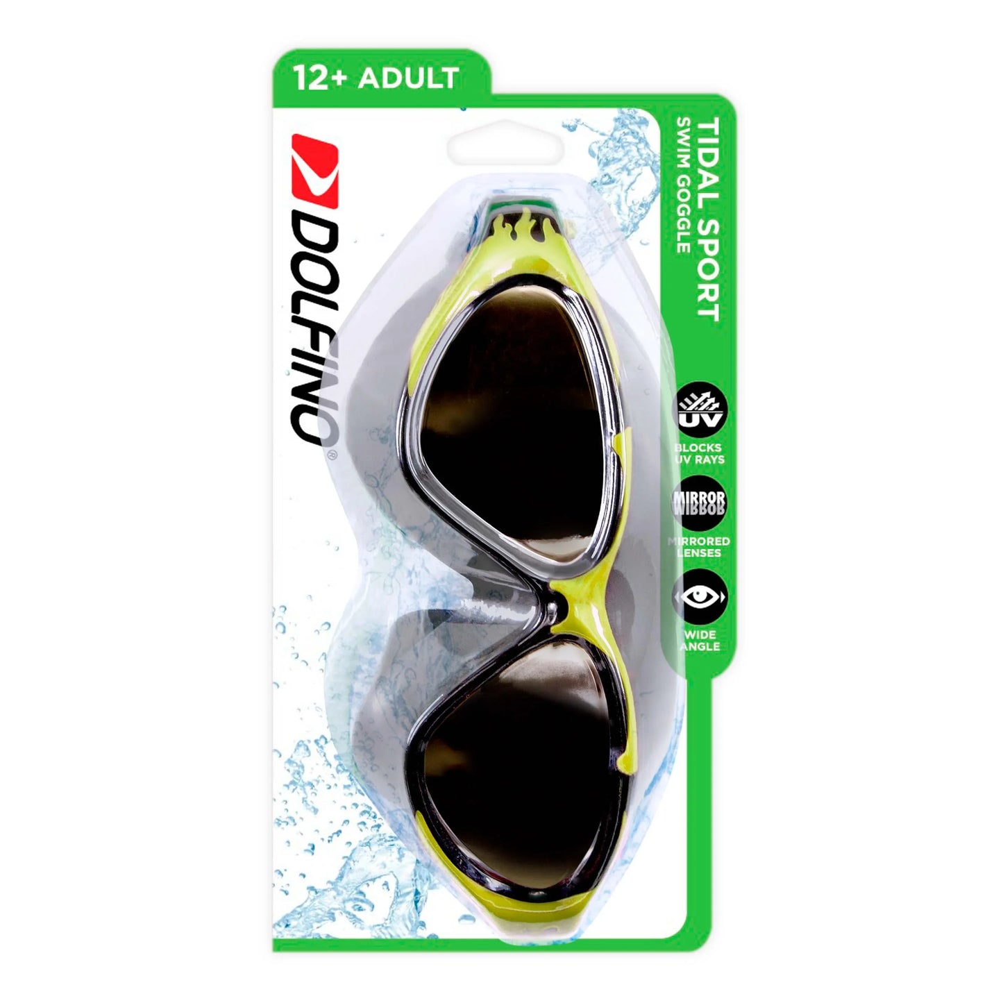 Tidal Sport Mirrored Black and Green Swimming Sport Goggles