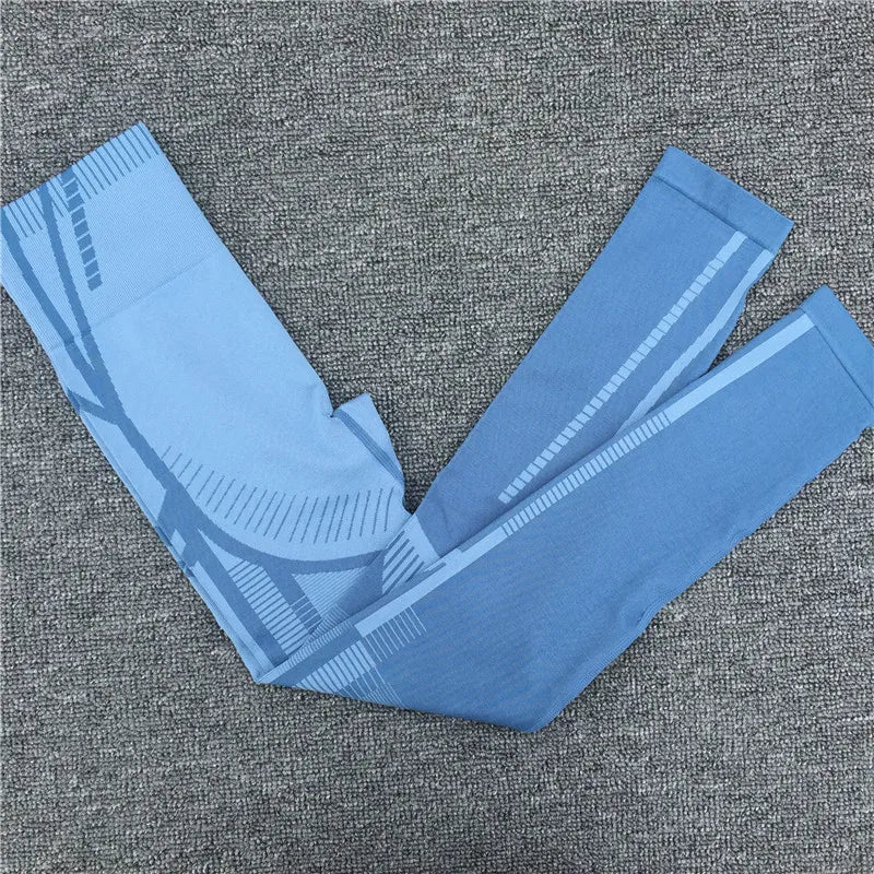Gym Yoga Set Women Geo Seamless Sport Workout Sports Bra Suit Fitness Crop Tank Top High Waist Pant Long Sleeve Sportswear