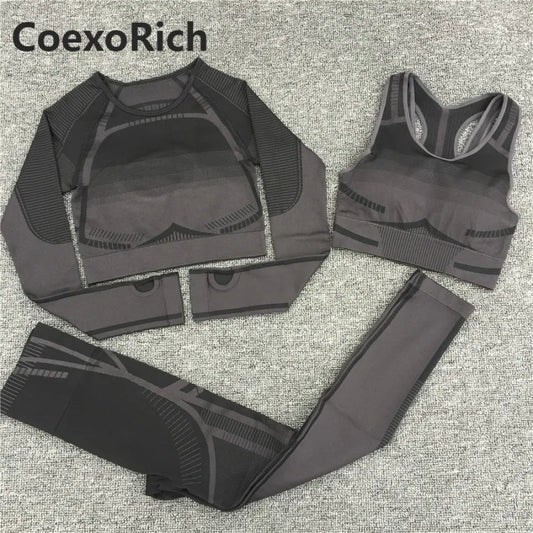 Gym Yoga Set Women Geo Seamless Sport Workout Sports Bra Suit Fitness Crop Tank Top High Waist Pant Long Sleeve Sportswear