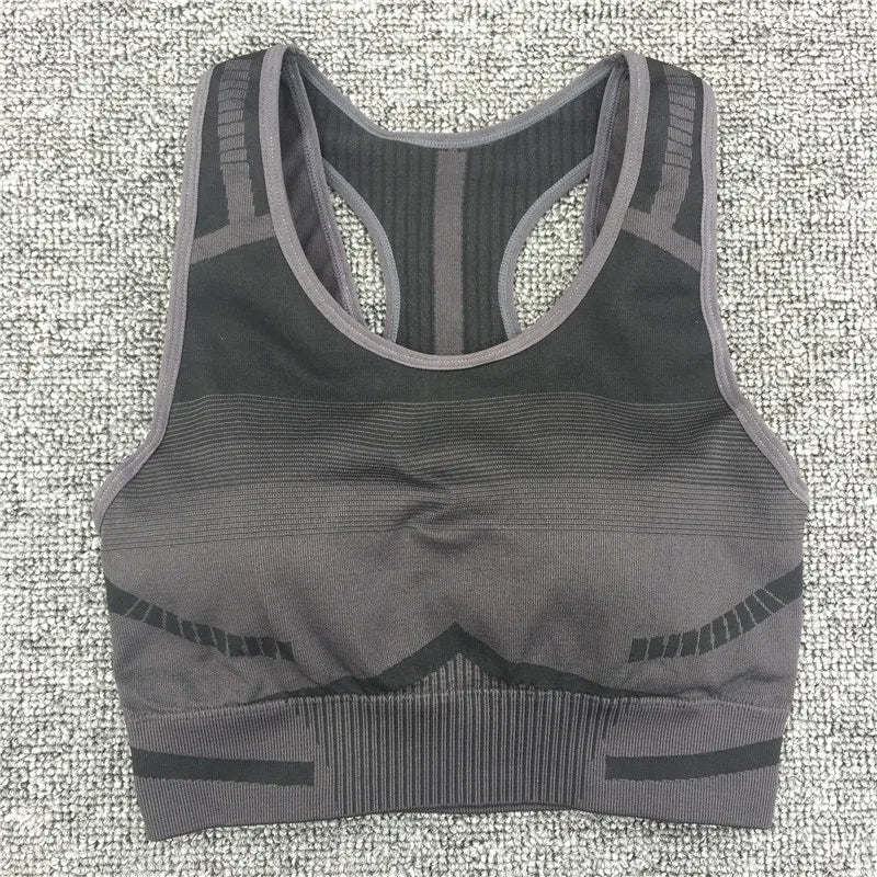Gym Yoga Set Women Geo Seamless Sport Workout Sports Bra Suit Fitness Crop Tank Top High Waist Pant Long Sleeve Sportswear