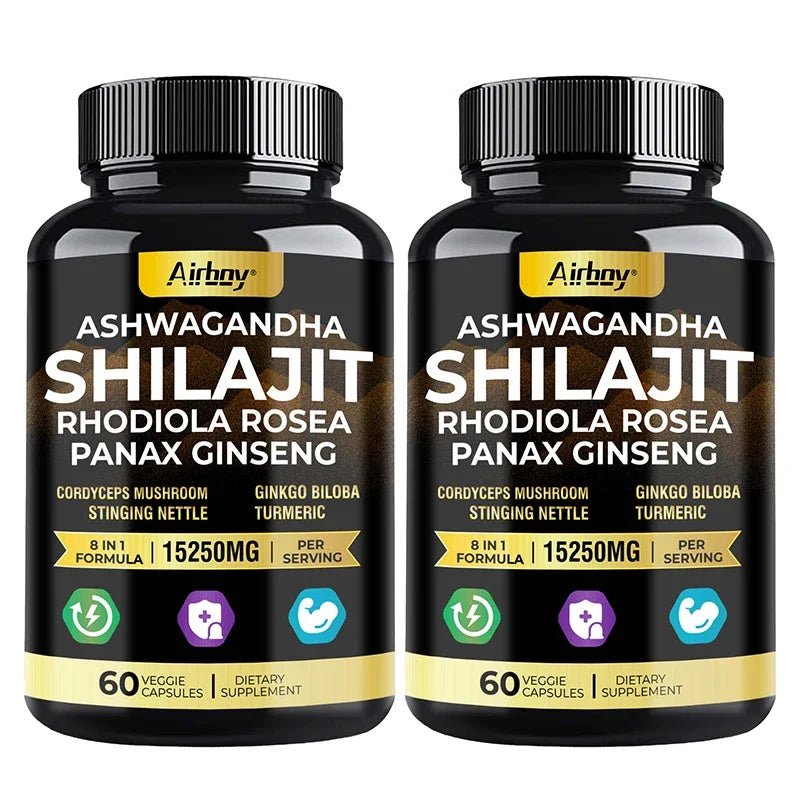 Ashwagandha, Shilajit, Rhodiola, Ginseng Capsules - Increase Muscle Mass, Improve Endurance, Energy Supplement