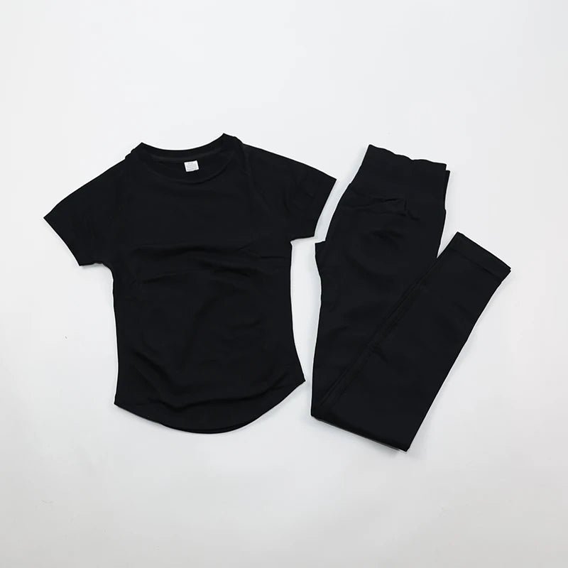 Women's Gym Sets Seamless Yoga Clothing Short Sleeve Shirts Butt Lifting Leggings Two Piece Outfits Woman Activewear Workout Set