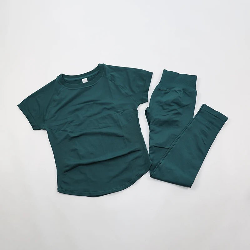 Women's Gym Sets Seamless Yoga Clothing Short Sleeve Shirts Butt Lifting Leggings Two Piece Outfits Woman Activewear Workout Set