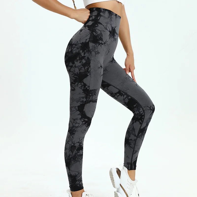 Womens Yoga Pants Gym Leggings Seamless Tie Dye High Waisted Elastic Leggings Peach Buttocks Running Fitness Sports Casual Pants