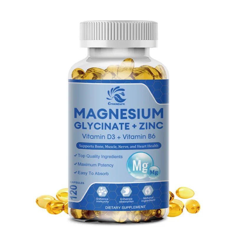 Magnesium Glycinate & Zinc 500mg Mineral Supplement for Supports Muscle Joint and Health Maximum Absorption