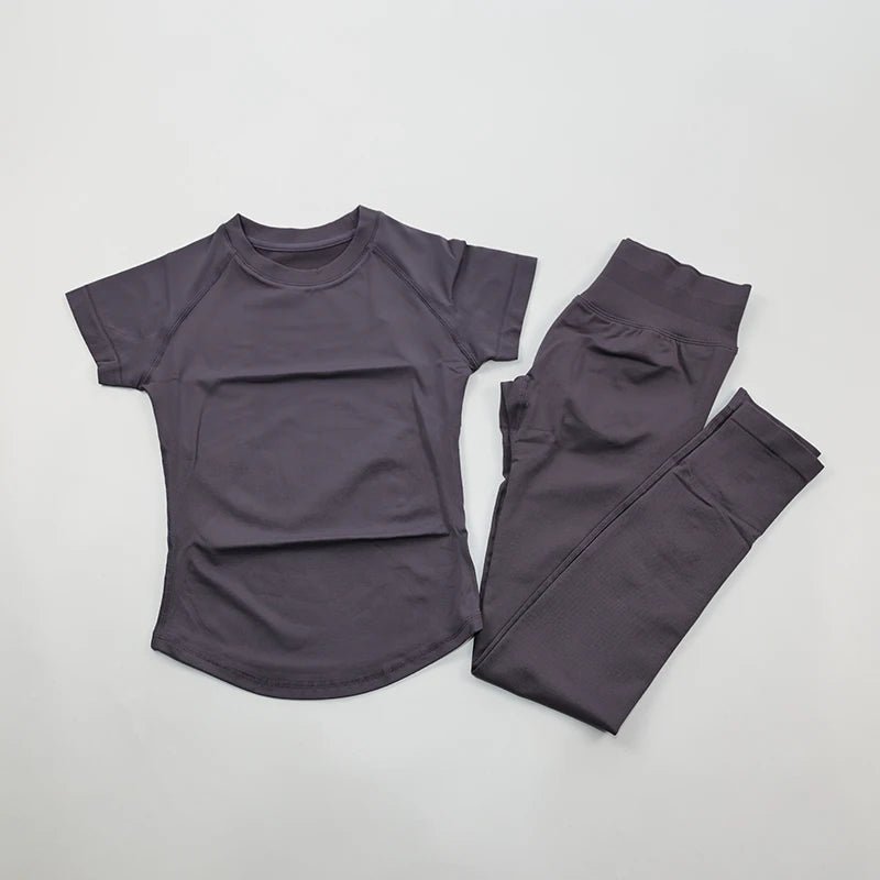 Women's Gym Sets Seamless Yoga Clothing Short Sleeve Shirts Butt Lifting Leggings Two Piece Outfits Woman Activewear Workout Set
