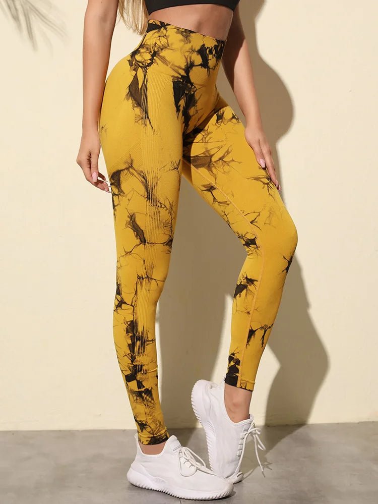 Womens Yoga Pants Gym Leggings Seamless Tie Dye High Waisted Elastic Leggings Peach Buttocks Running Fitness Sports Casual Pants