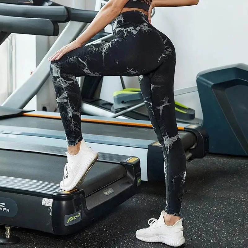 Womens Yoga Pants Gym Leggings Seamless Tie Dye High Waisted Elastic Leggings Peach Buttocks Running Fitness Sports Casual Pants