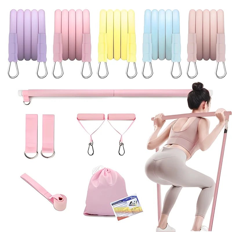 Pilates Stick com Bandas Resistência - Treino Abdominal Casa