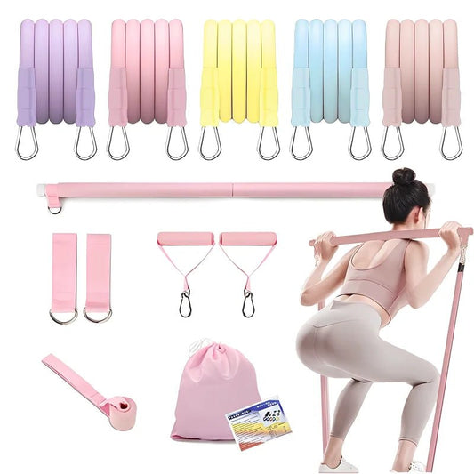 Pilates Stick com Bandas Resistência - Treino Abdominal Casa