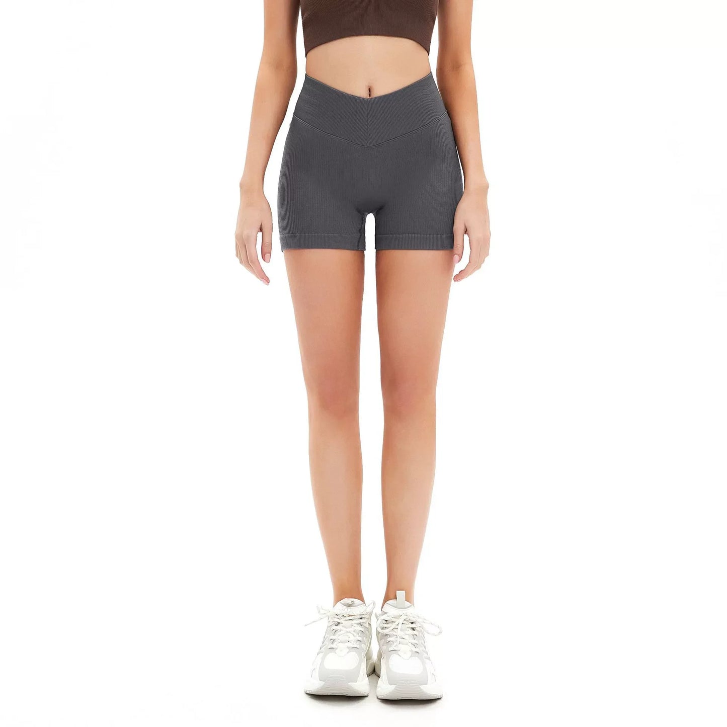 Women High Waist Workout Fitness Yoga Shorts Gym Running Yoga Leggings Scrunch Butt Seamless Knited Sports Three Point Shorts