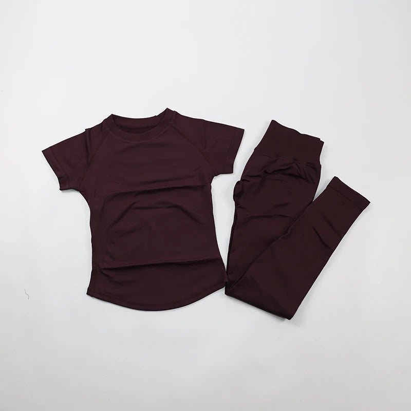 Women's Gym Sets Seamless Yoga Clothing Short Sleeve Shirts Butt Lifting Leggings Two Piece Outfits Woman Activewear Workout Set