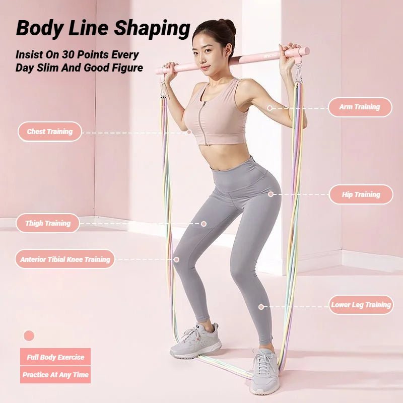 Pilates Stick com Bandas Resistência - Treino Abdominal Casa