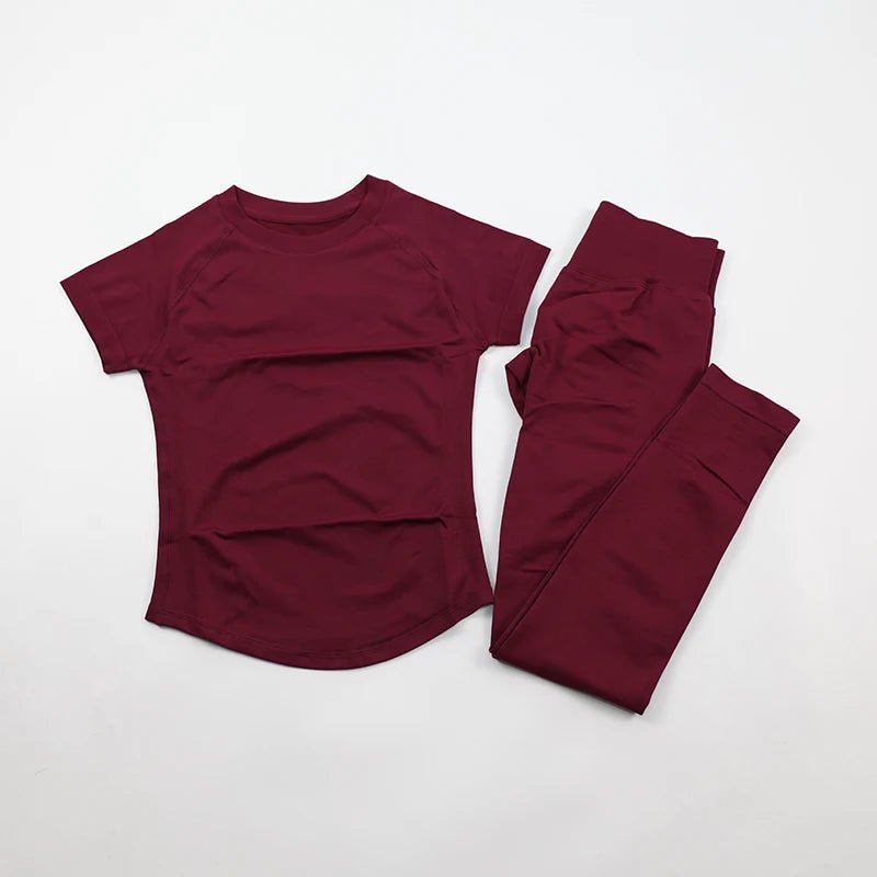 Women's Gym Sets Seamless Yoga Clothing Short Sleeve Shirts Butt Lifting Leggings Two Piece Outfits Woman Activewear Workout Set