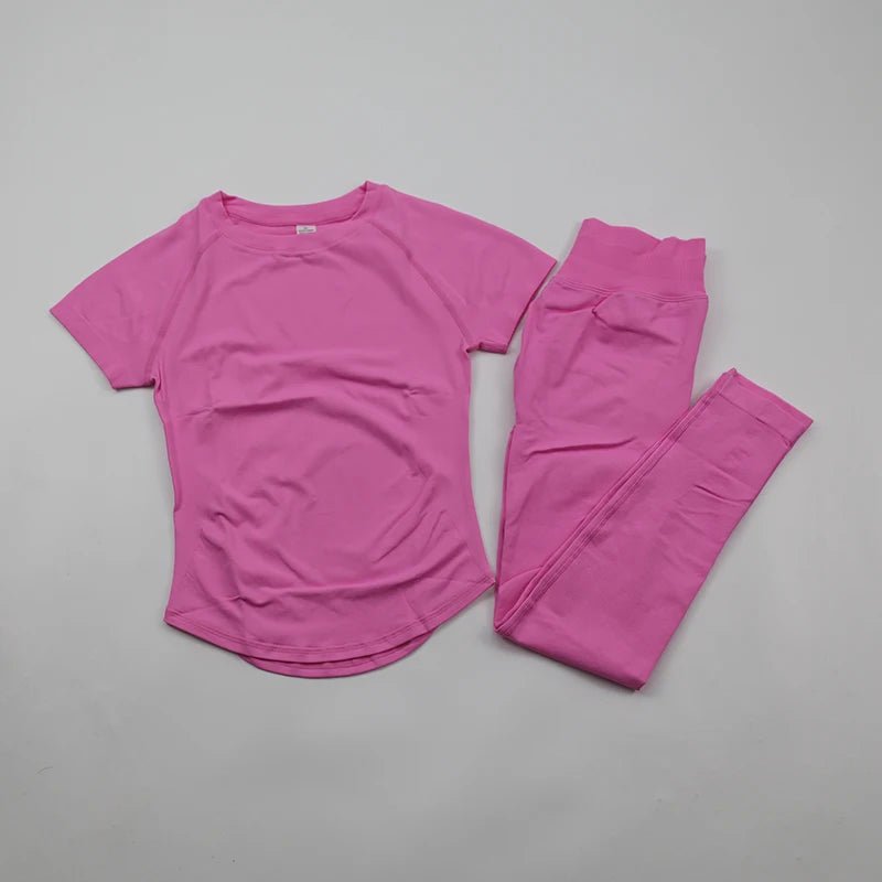 Women's Gym Sets Seamless Yoga Clothing Short Sleeve Shirts Butt Lifting Leggings Two Piece Outfits Woman Activewear Workout Set