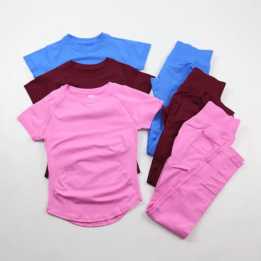 Women's Gym Sets Seamless Yoga Clothing Short Sleeve Shirts Butt Lifting Leggings Two Piece Outfits Woman Activewear Workout Set