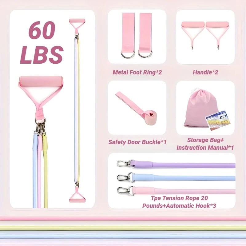 Pilates Stick com Bandas Resistência - Treino Abdominal Casa