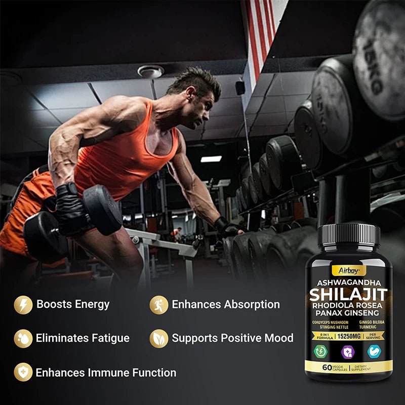 Ashwagandha, Shilajit, Rhodiola, Ginseng Capsules - Increase Muscle Mass, Improve Endurance, Energy Supplement