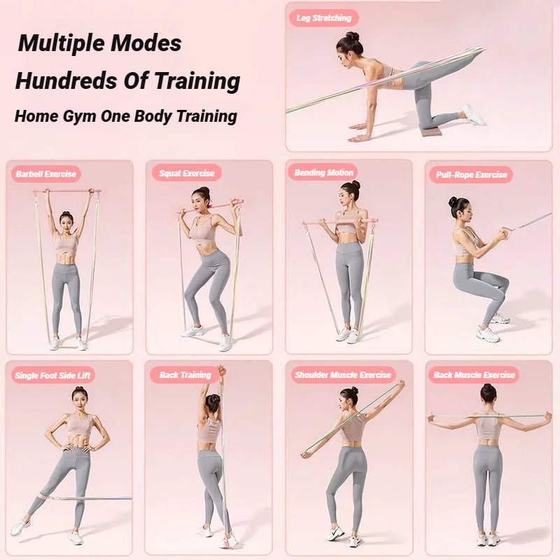 Pilates Stick com Bandas Resistência - Treino Abdominal Casa