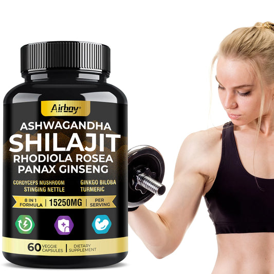 Ashwagandha, Shilajit, Rhodiola, Ginseng Capsules - Increase Muscle Mass, Improve Endurance, Energy Supplement