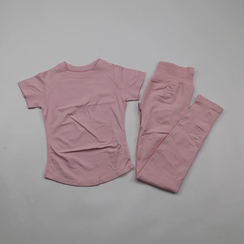 Women's Gym Sets Seamless Yoga Clothing Short Sleeve Shirts Butt Lifting Leggings Two Piece Outfits Woman Activewear Workout Set