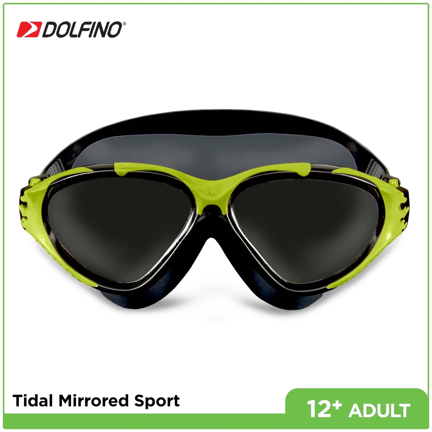 Tidal Sport Mirrored Black and Green Swimming Sport Goggles