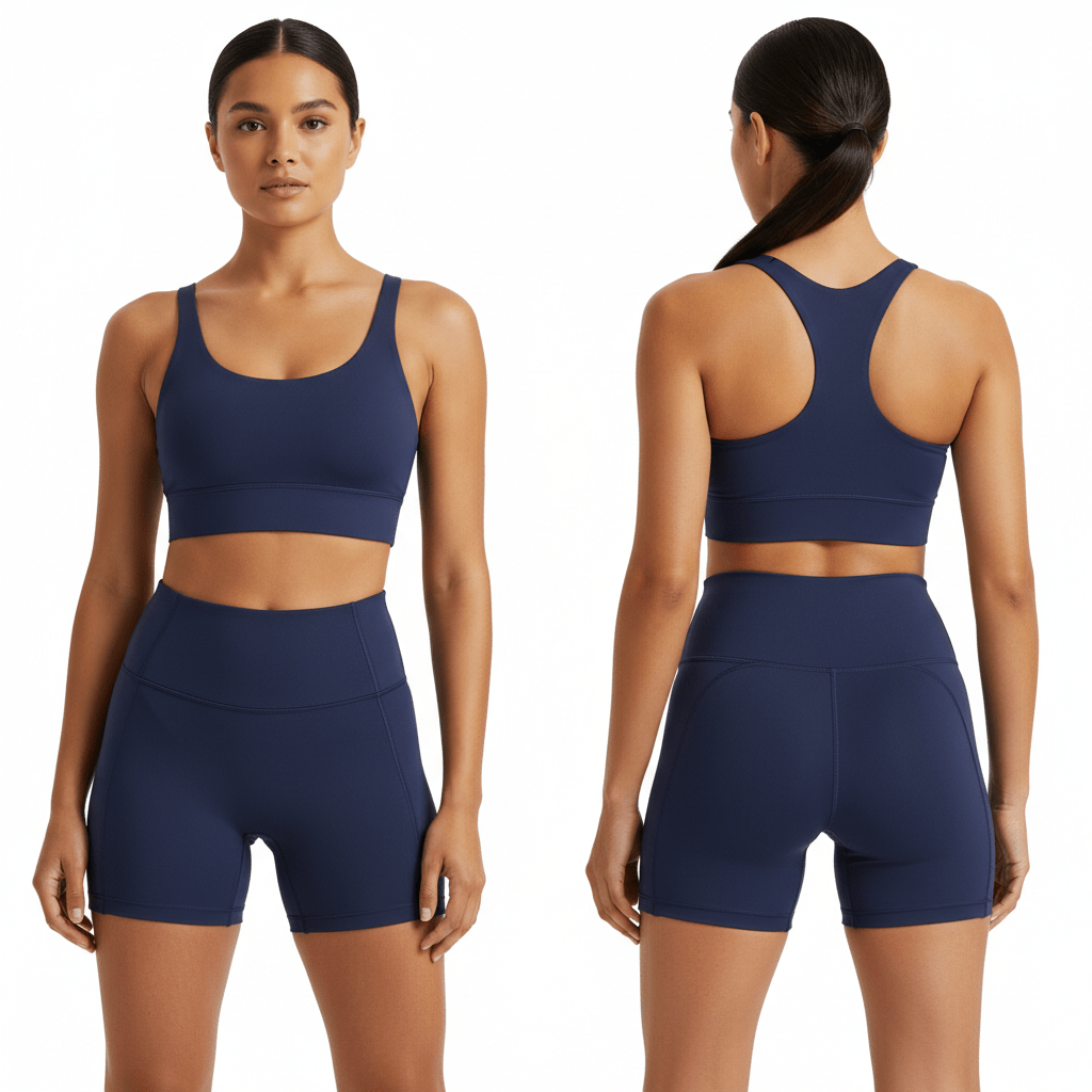Shorts de yoga cintura alta vista frontal e traseira