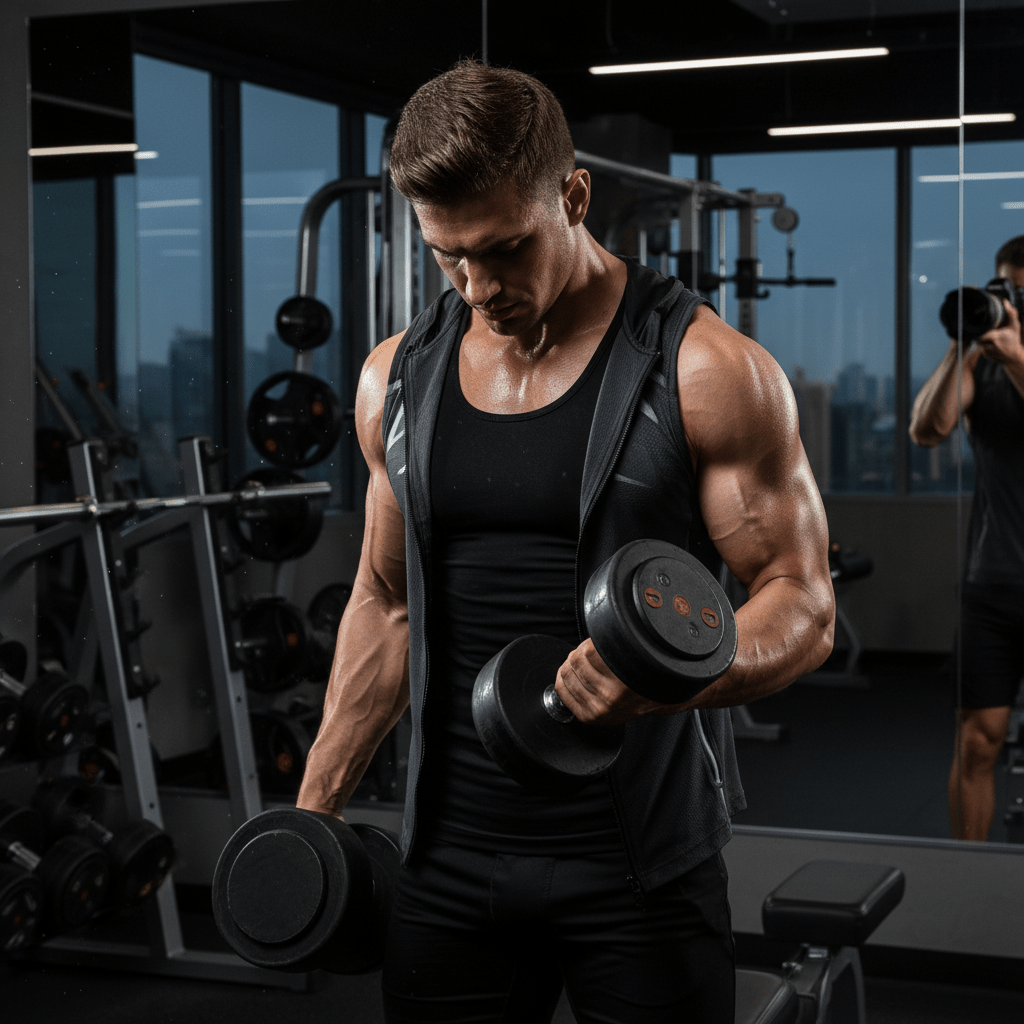Homem usando camisola sem mangas durante treino
