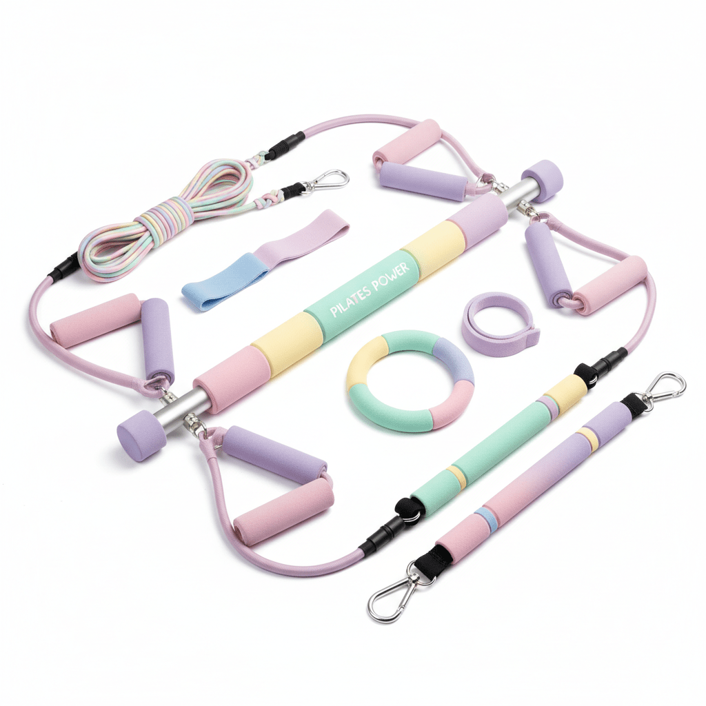 Pilates stick com bandas de resistência cores macaron